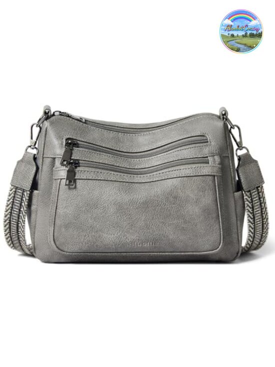 Handbags - Faux Leather Crossbody Bag Wide Strap Lightweight Sling Purse